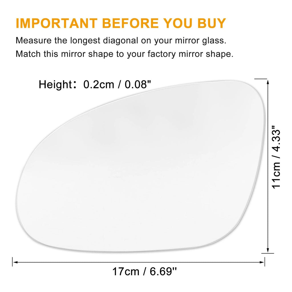 Left Side Rearview Mirror Glass with Adhesive for VW Jetta Passat EOS (2006–2012)
