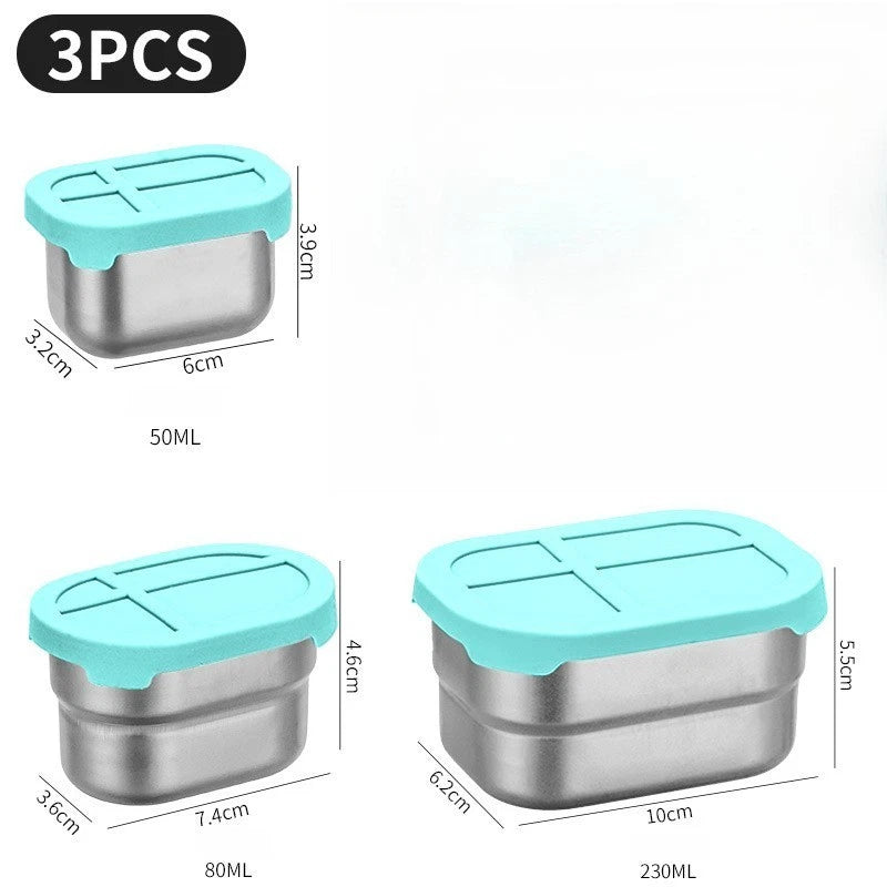 3 Piece Food Storage Container Set - 304 Stainless Steel with Silicone Lid