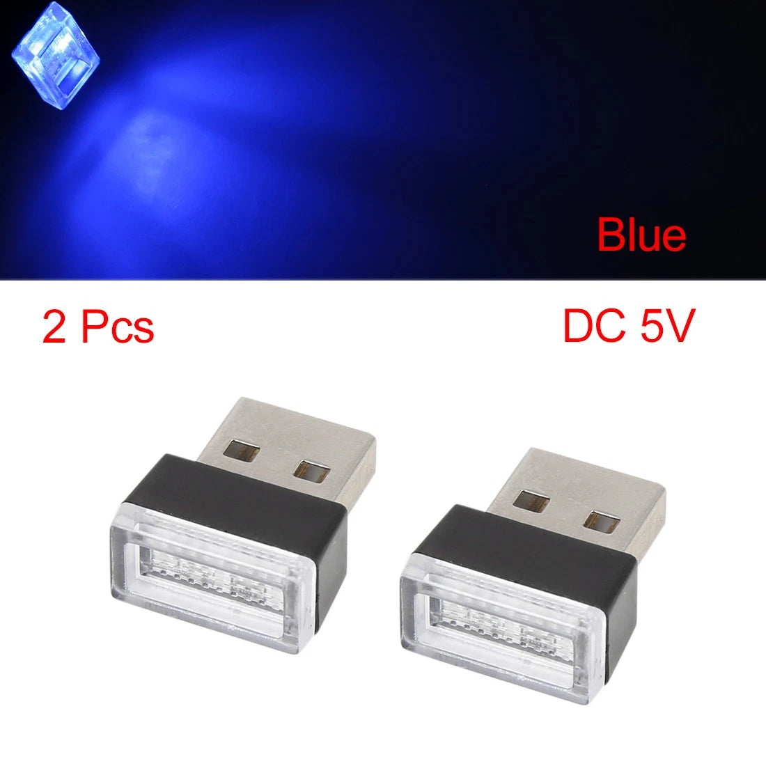 2X USB LED Ambient Light Bulbs for Universal Car Interior