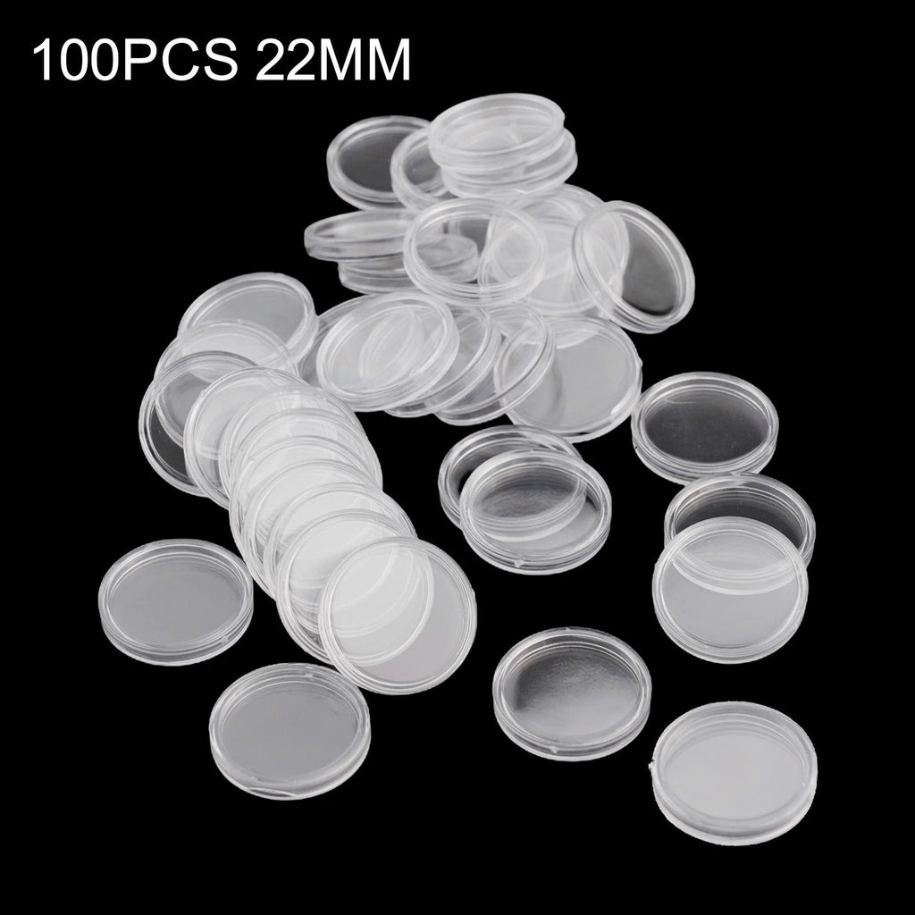 100 Pcs Clear Round Coin Holders Capsules 22mm Storage