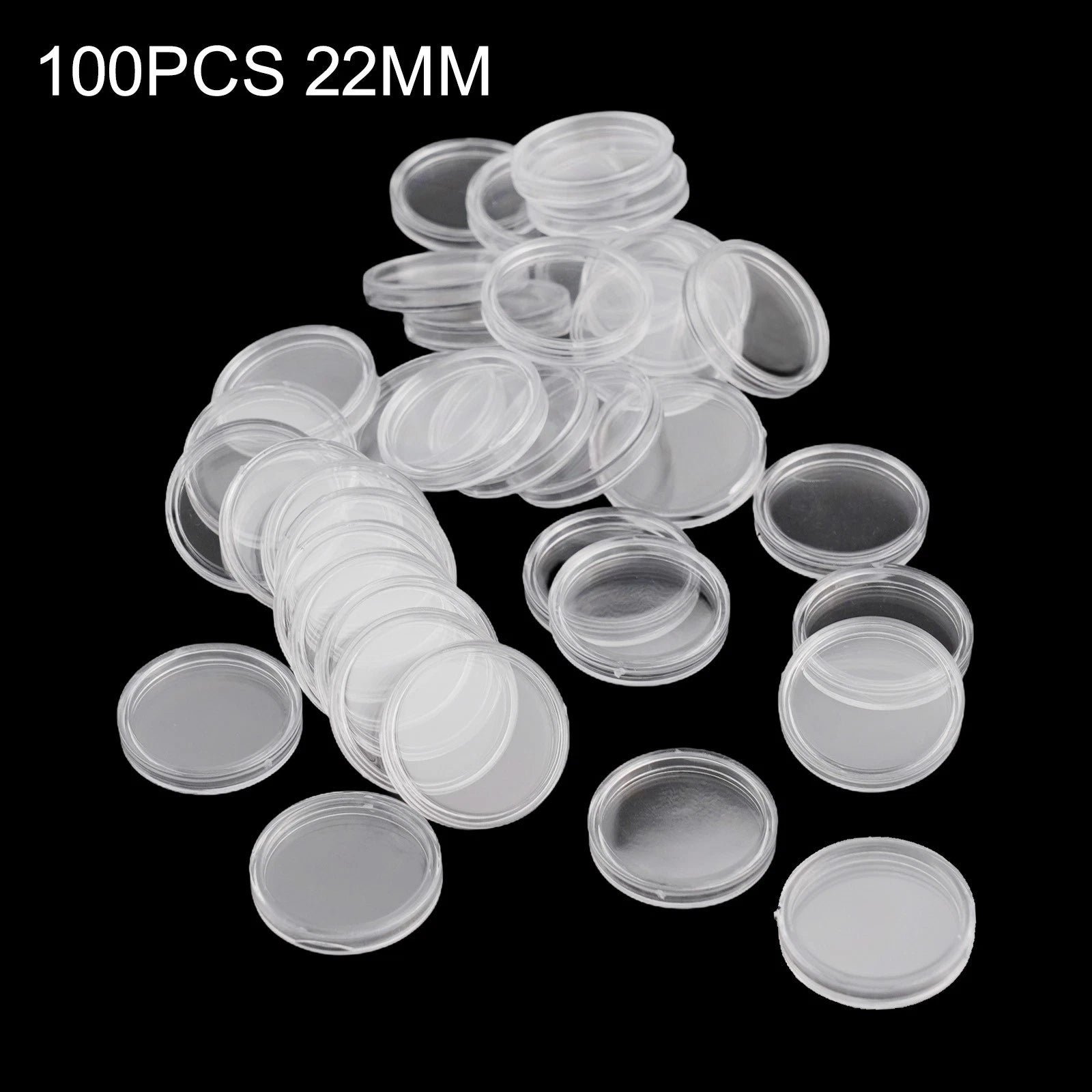 100 Pcs Clear Round Coin Holders Capsules 22mm Storage
