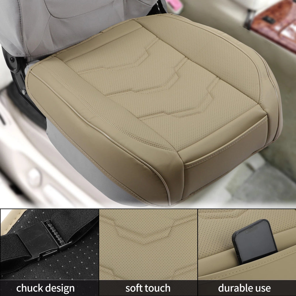 Bottom Seat Pad Cover for Car (Beige Punched Polygon Pattern, Semi-Wrapped)