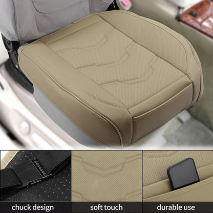 Bottom Seat Pad Cover for Car (Beige Punched Polygon Pattern, Semi-Wrapped)