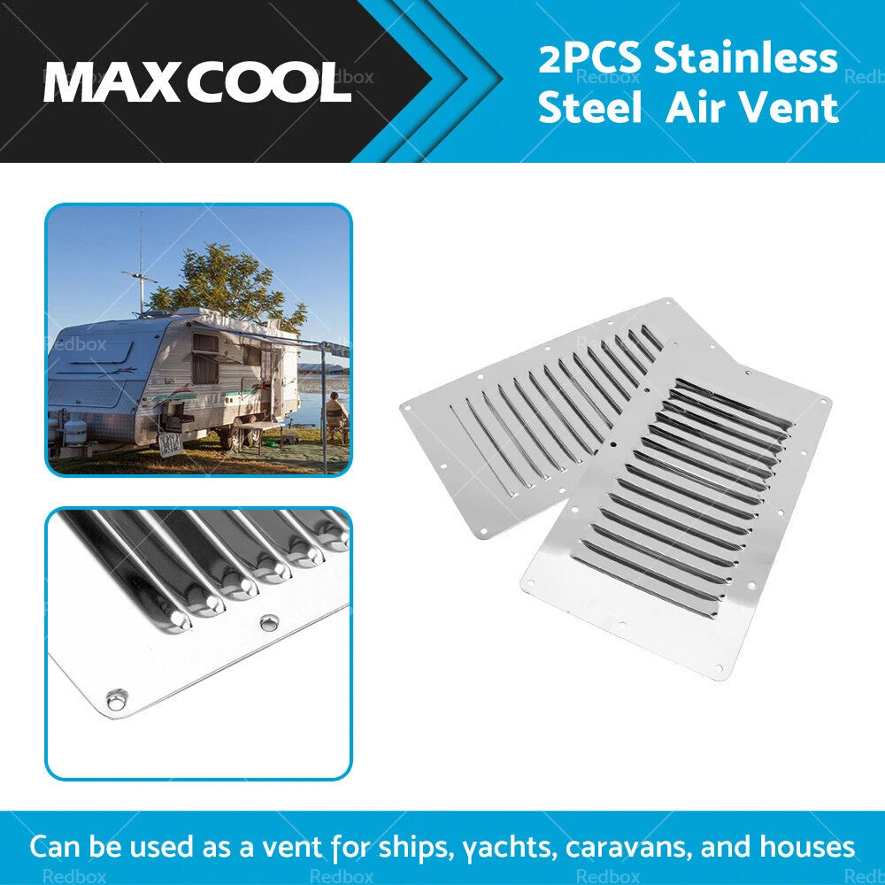 2X Stainless Steel Rectangular 14 Louvre Air Vents for Caravan Boat