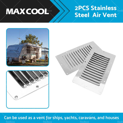 2X Stainless Steel Rectangular 14 Louvre Air Vents for Caravan Boat