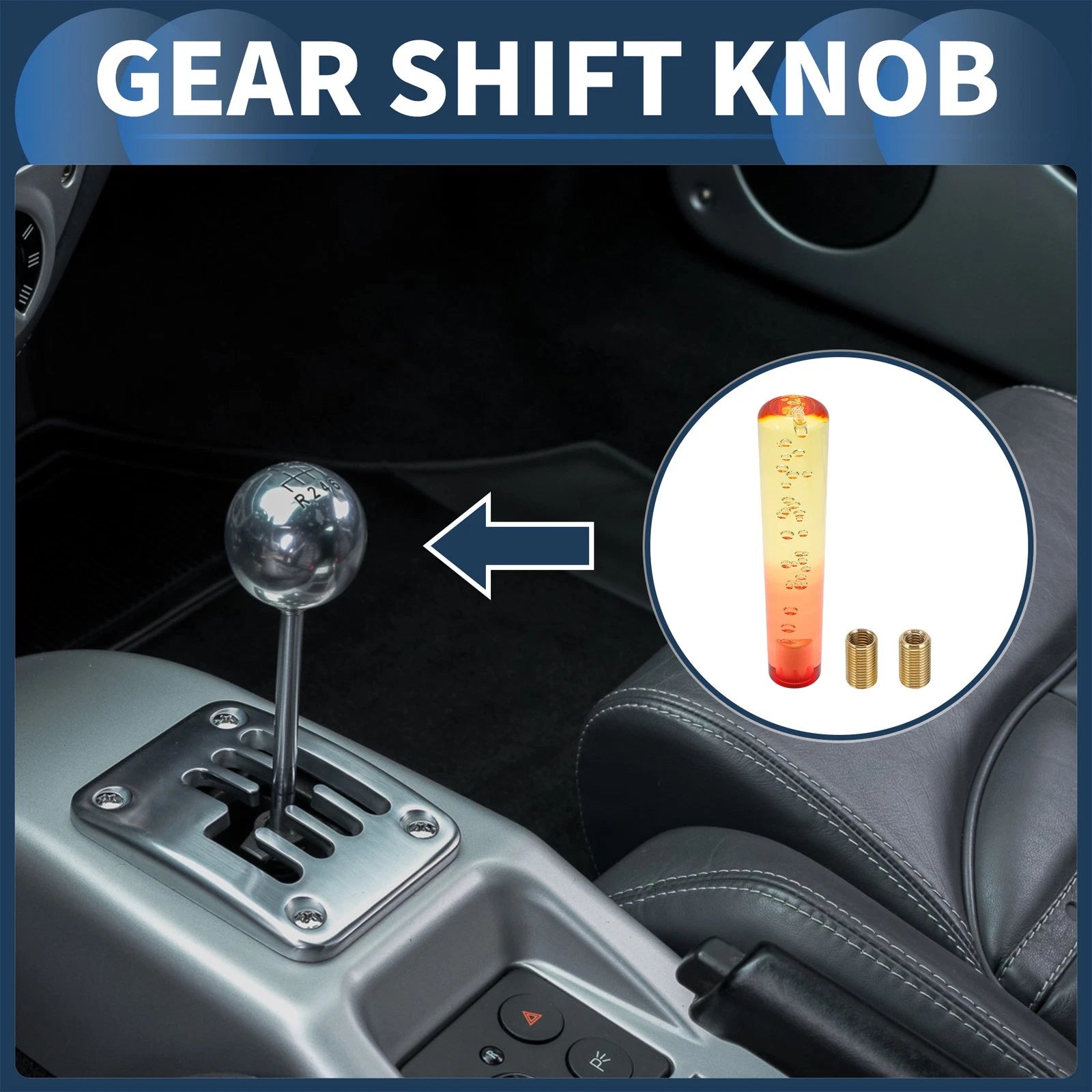 Crystal Gear Shift Knob Set for Universal Vehicles (20cm, Yellow Red)