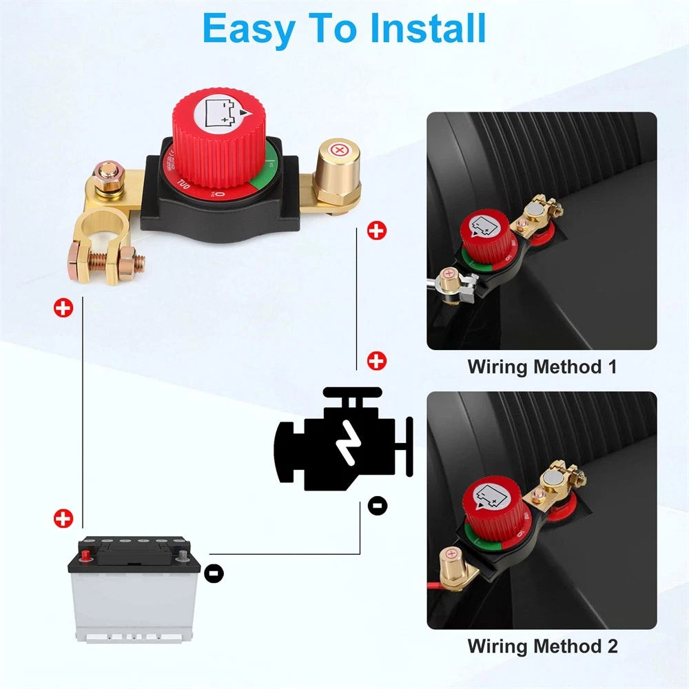 Battery Disconnect & Top Post Kill Switch for Car RV (12V-48V)