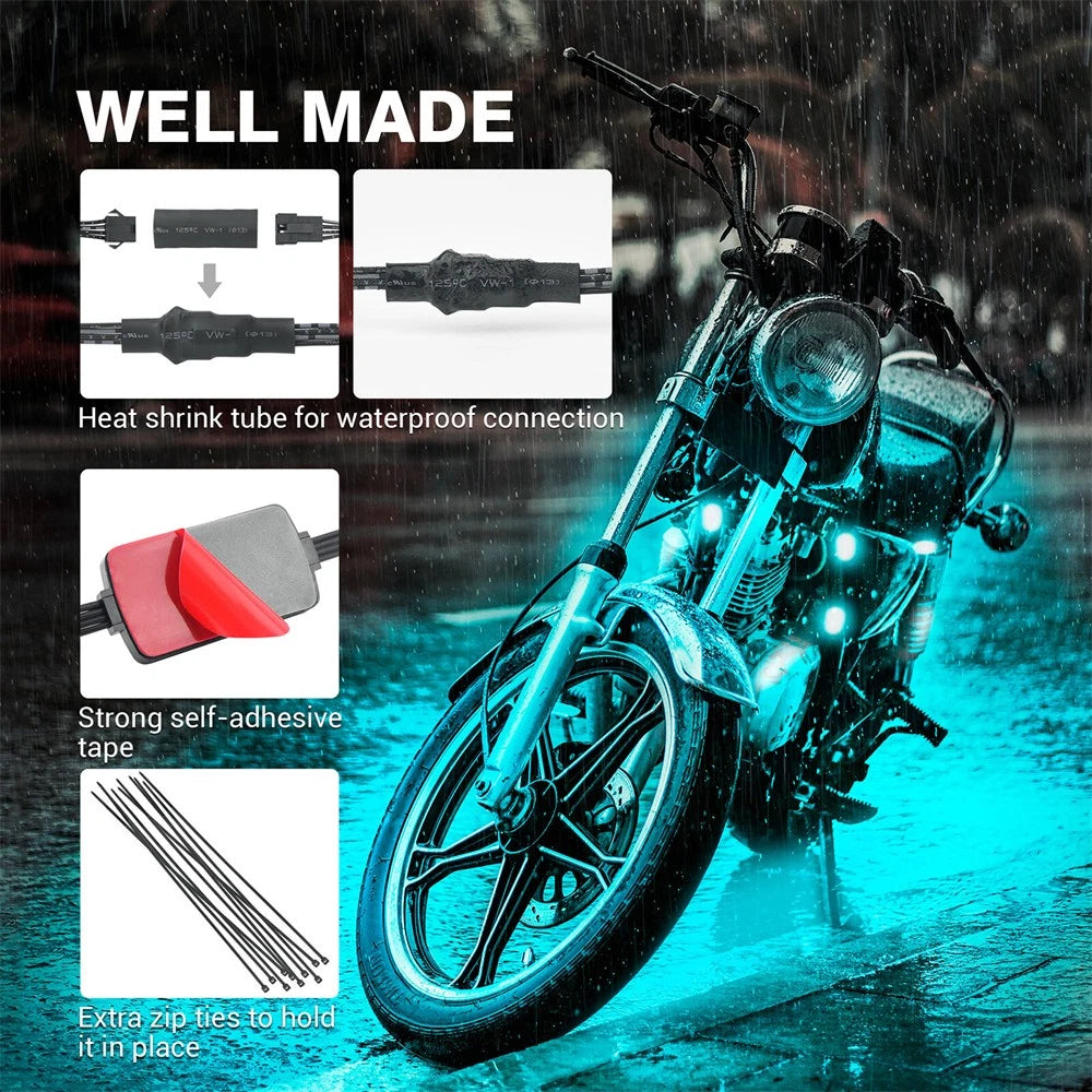 8pcs RGB Underglow LED Light Kit for Motorcycle (Fitment Specific)