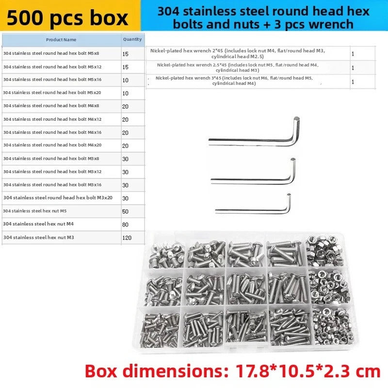 Set of 500 Hex Socket Bolts Nuts for M3 M5