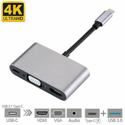USB-C PD Adapter Hub for HDMI/VGA Devices (4K/1080P)