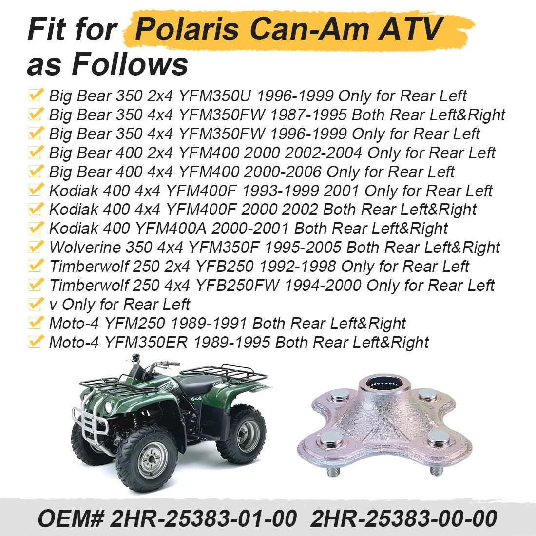 Rear Left Wheel Axle Hub for Yamaha Bear Tracker 250 YFM250X YFM250B (1999–2004)