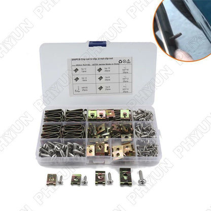 200Pcs Self-Tapped U Clip Screws Fastener Clips for Car Home Fixing