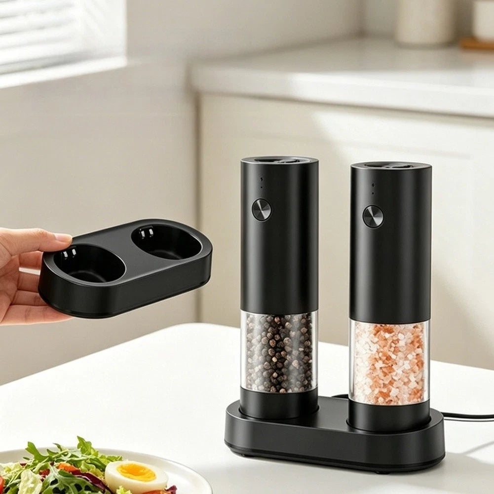 2X Electric Salt and Pepper Grinder Set with LED Light Base