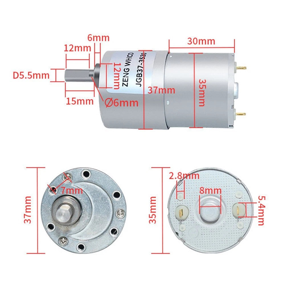 DC Motor JGB373530 12V High Torque Adjustable Speed for Various Devices