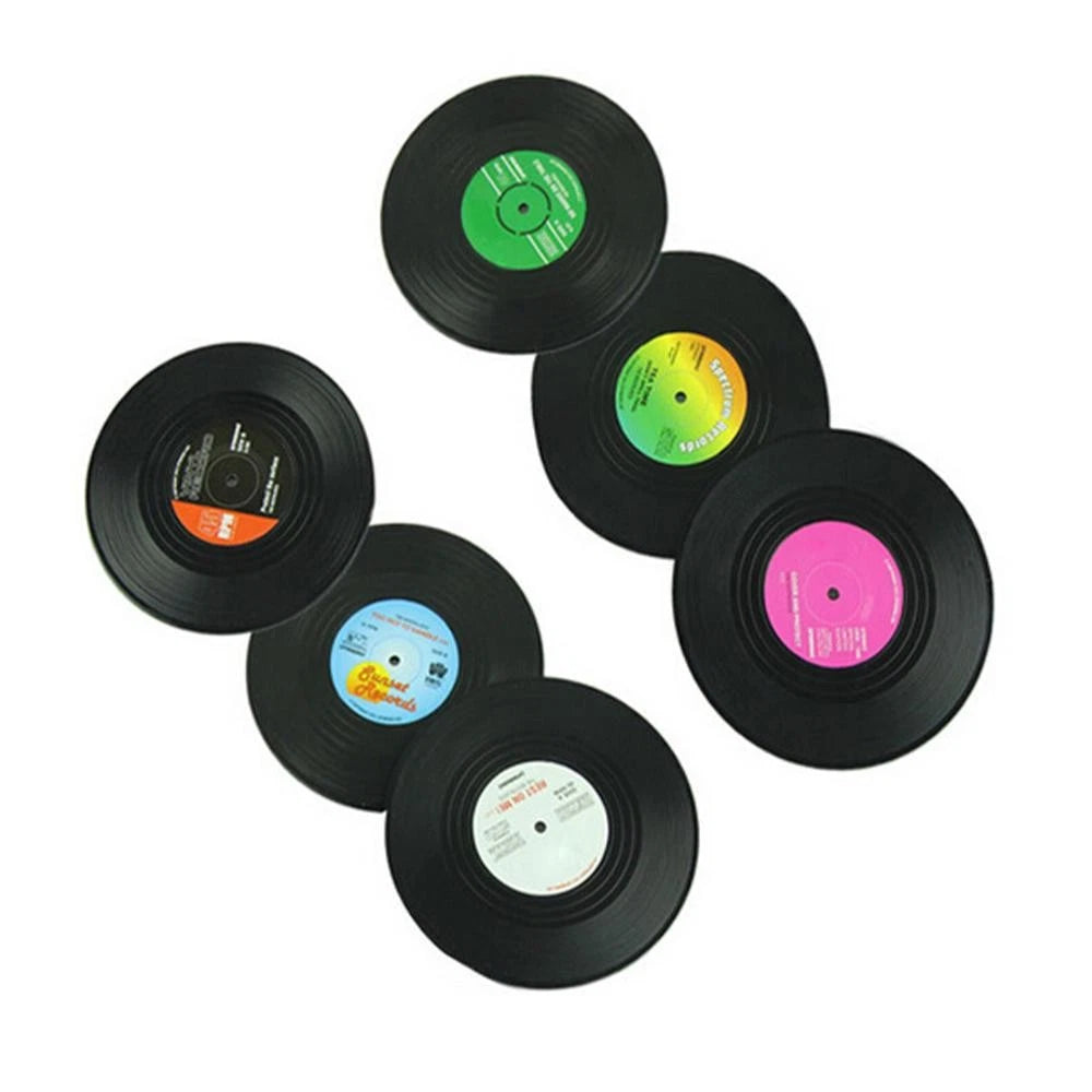 Set of 6 Retro Vinyl Record Drink Coasters Non-slip