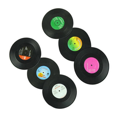 Set of 6 Retro Vinyl Record Drink Coasters Non-slip