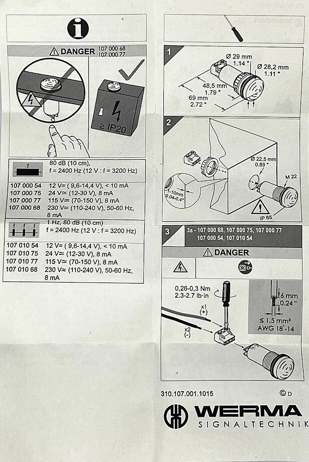 Electronic Buzzer for WERMA 107 010 75 (24V)