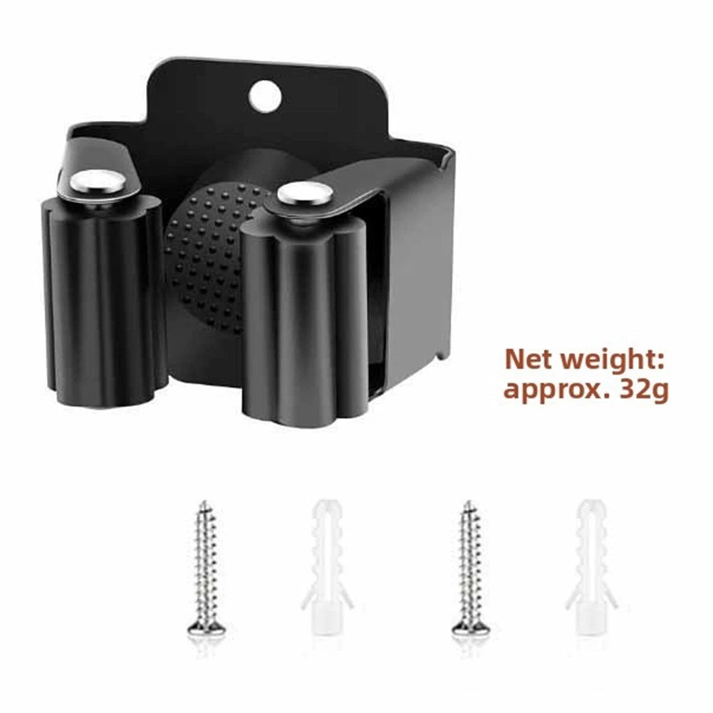 Compact Wall Broom Mop Holder with Hooks Stainless Steel Tool Organizer Rack