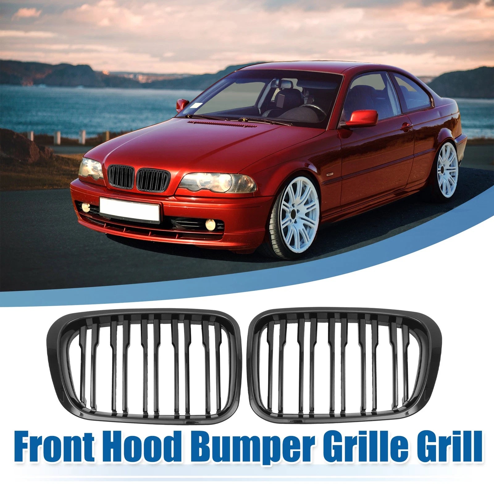 Front Hood Bumper Grille Pair Replacement for BMW 3 Series E46 (1999–2006)