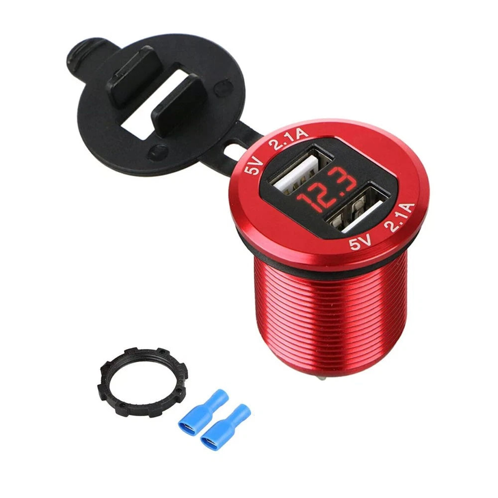 Dual USB Car Charger Adapter with LED Voltmeter for Universal Use