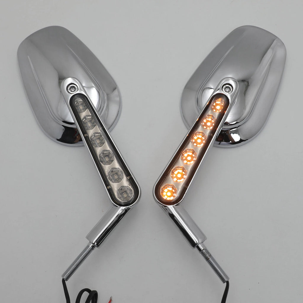 HTTMT Chrome Rear View Mirror with LED Light for Harley Davidson Softail