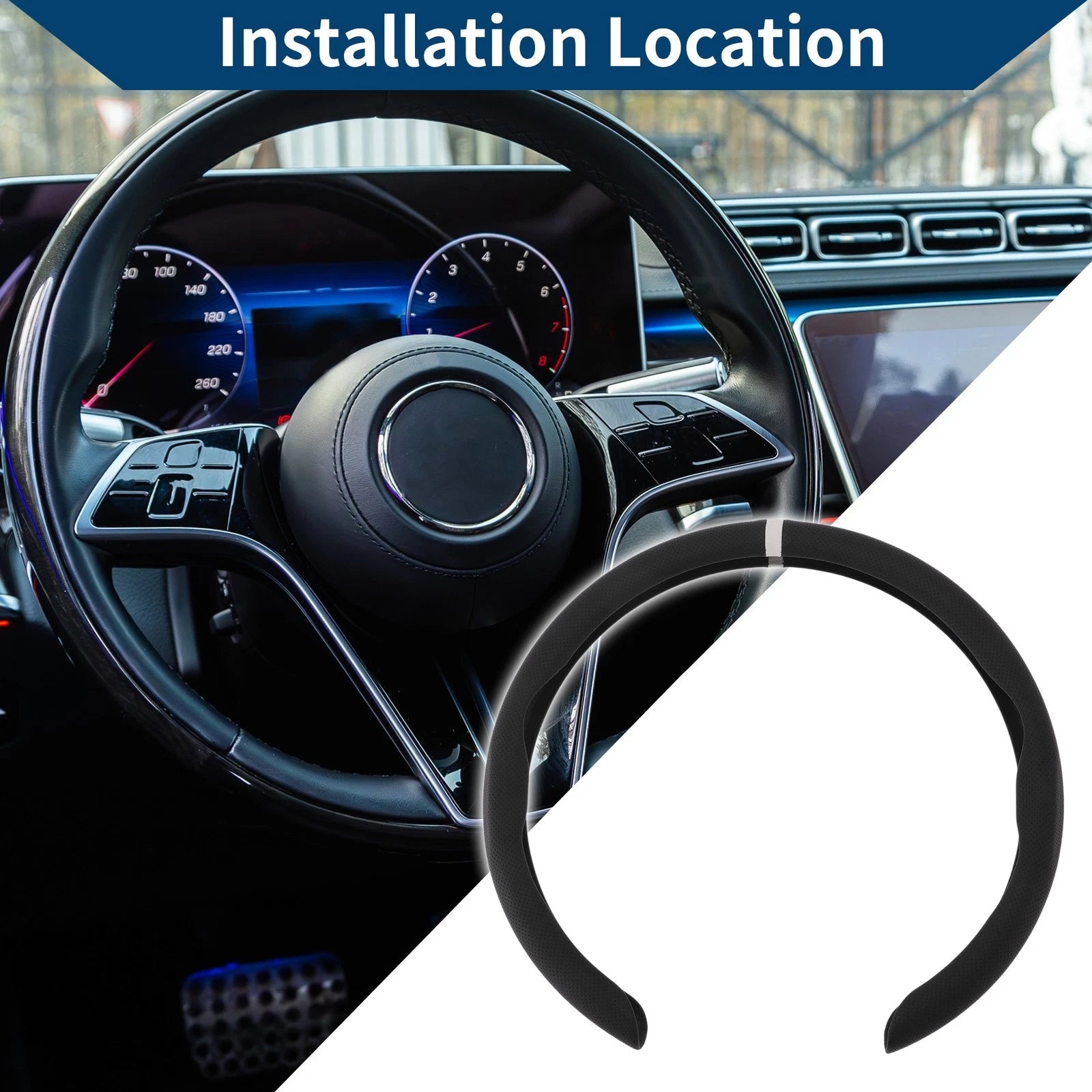 Steering Wheel Cover for ABS Car (14.96") Black White (1 Pc)