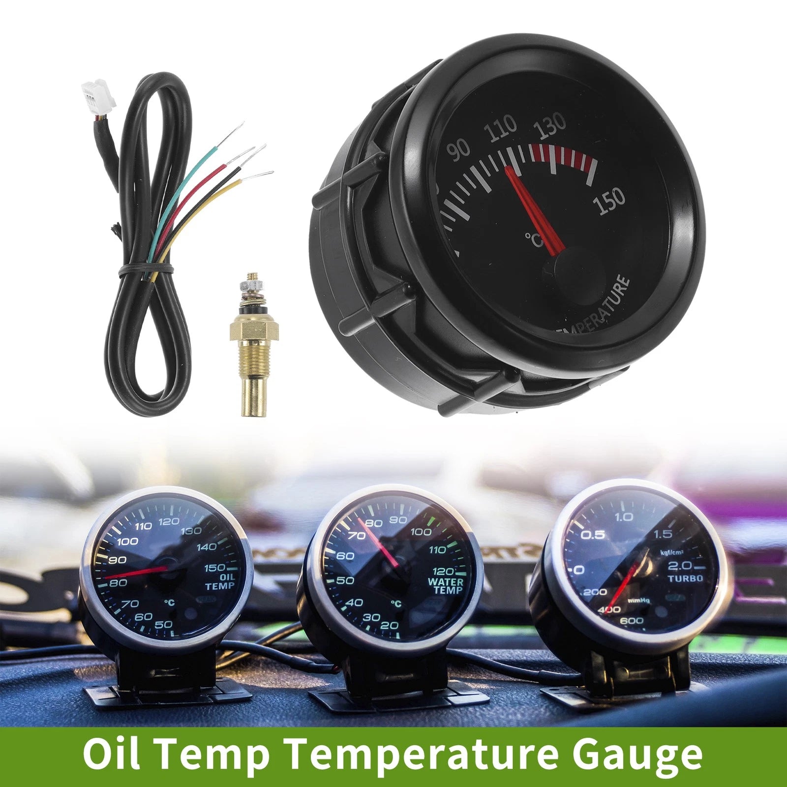 2" 52mm Oil Temp Gauge Meter Kit with Sensor for Universal Applications