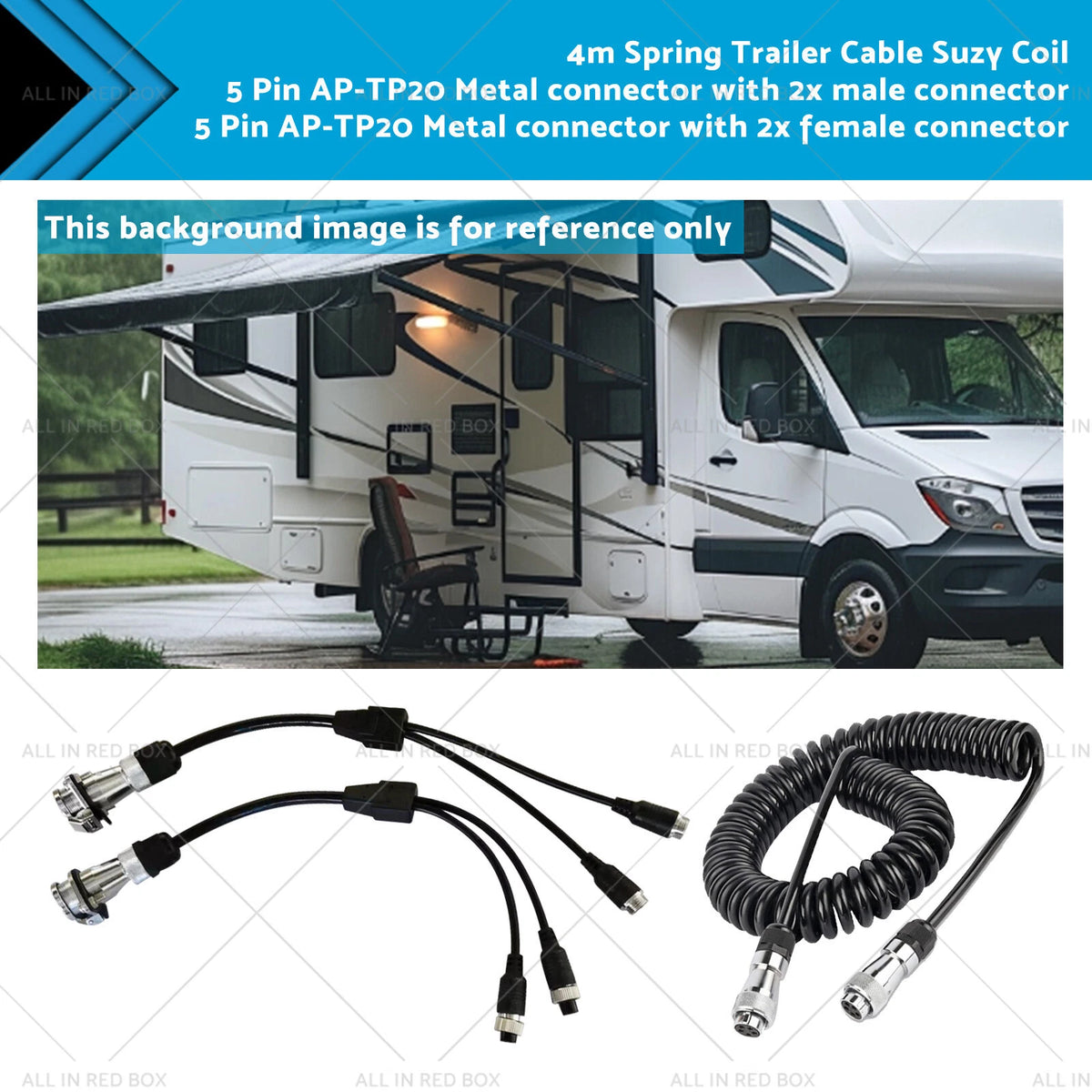 4m Spring Trailer Cable Suzy Coil with 2x 5pin & 4pin Connectors for Caravan