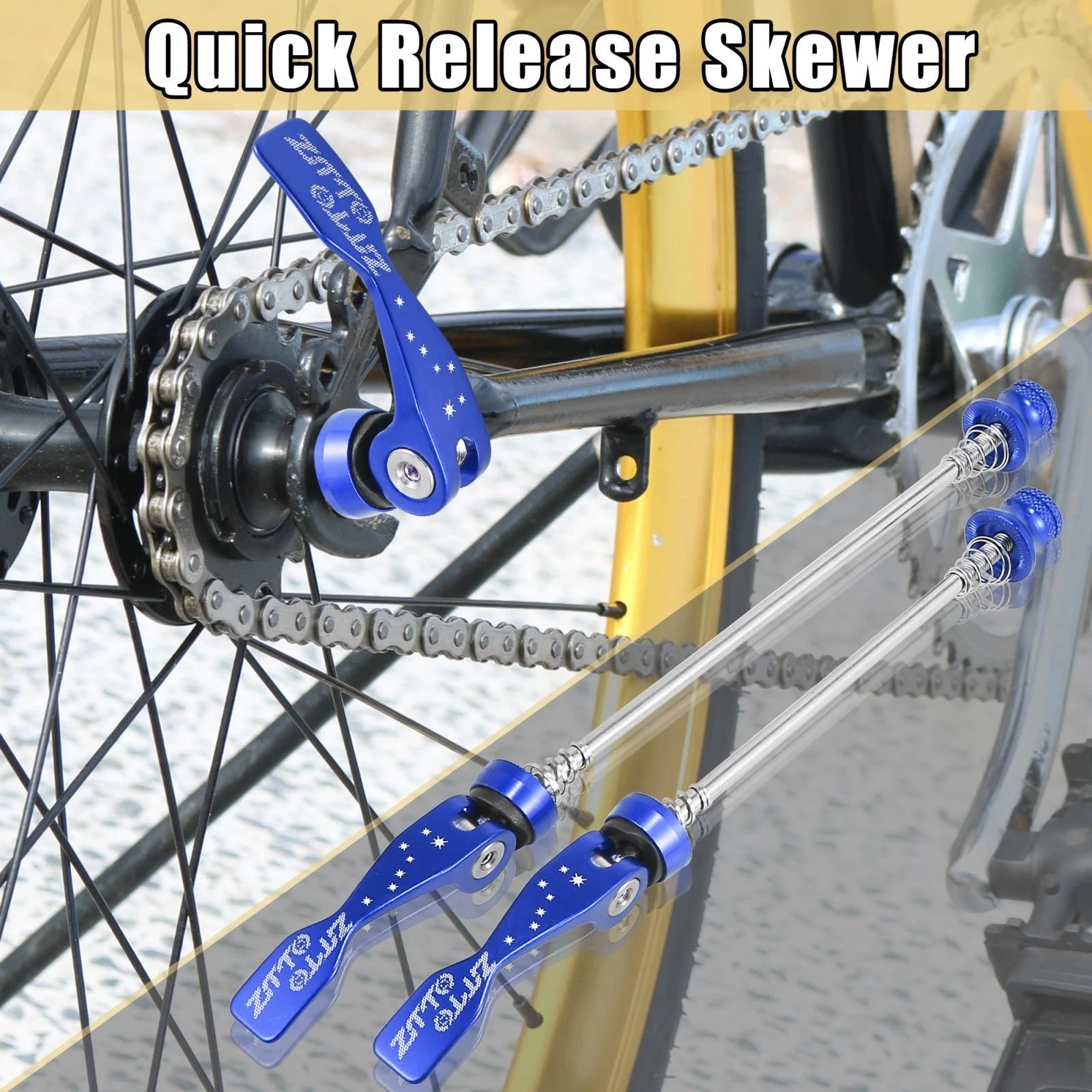 Quick Release Skewer Set for Mountain Bike Front Rear Axle (Blue)