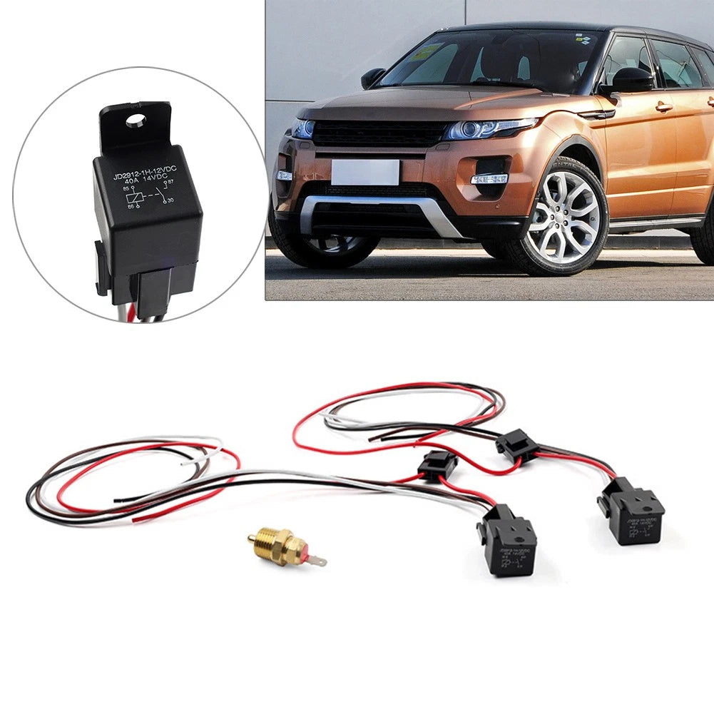Set of 2 Cooling Fan Relay Switch Kit with Thermostatic Sensor for Universal