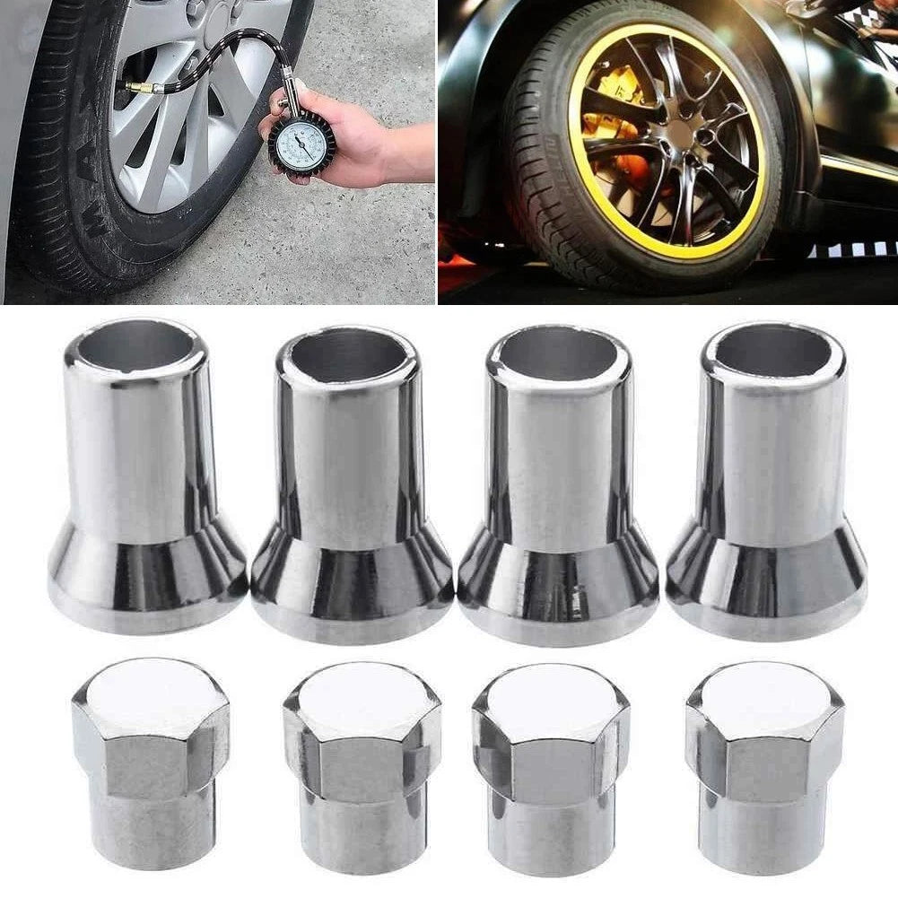 Set of 4 Chrome Tire Valve Stem Caps for Auto Accessories