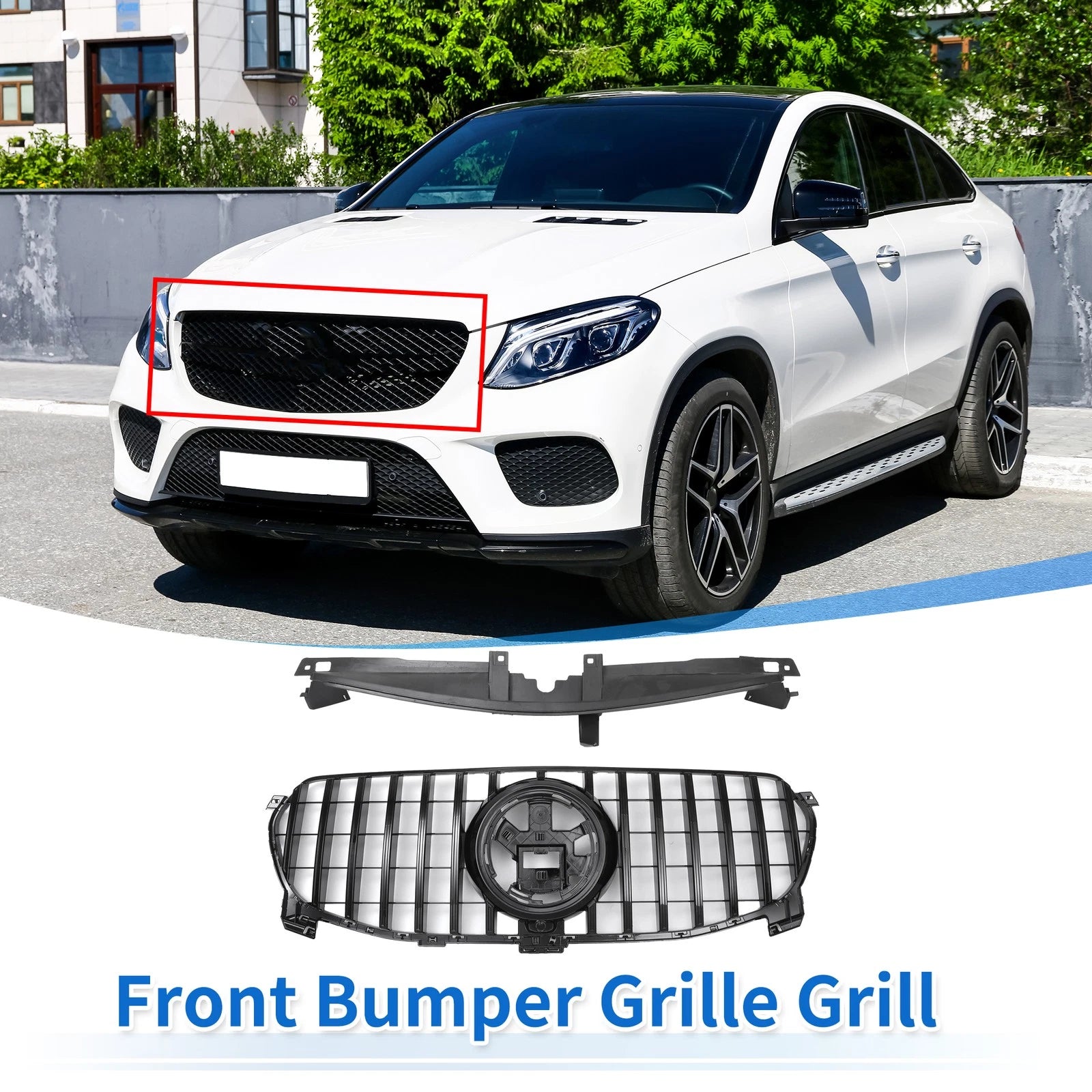 Front Upper Bumper Grille Grill Replacement for Mercedes-Benz GLE350 2020-2022 Black