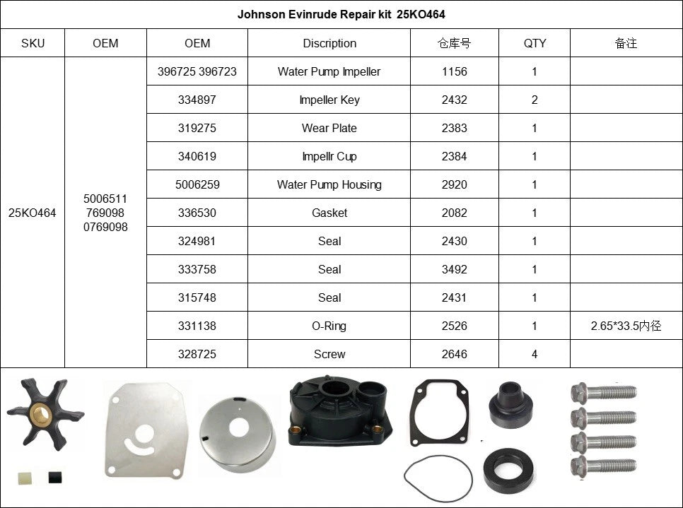 Water Pump Impeller Kit with Housing for Johnson Evinrude Outboard (5006511)
