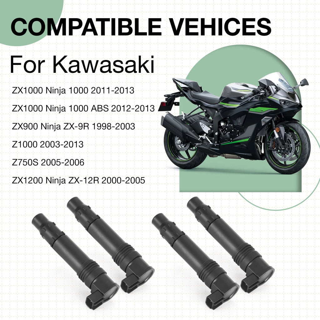 4X Ignition Coil for Kawasaki Ninja 1000 ZX-9R ZX-12R Z1000 Z750S (1998–2013)