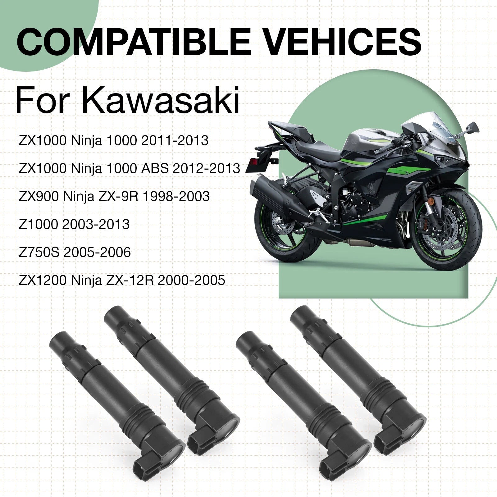 4X Ignition Coil for Kawasaki Ninja 1000 ZX-9R ZX-12R Z1000 Z750S (1998–2013)