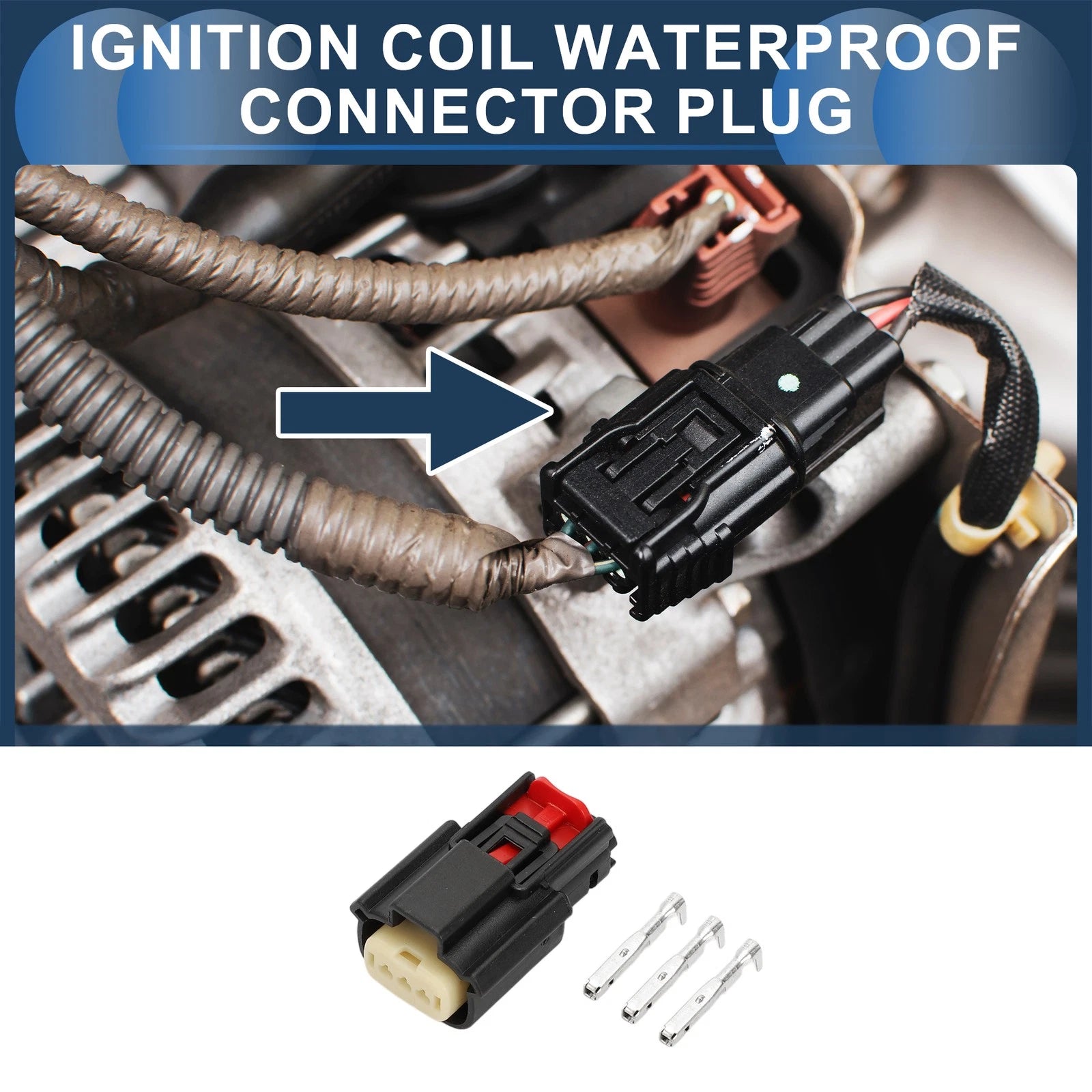 Ignition Coil Waterproof Connector Plug 3 Pin for Ford Mazda (1 Set Black) (2006–2024)