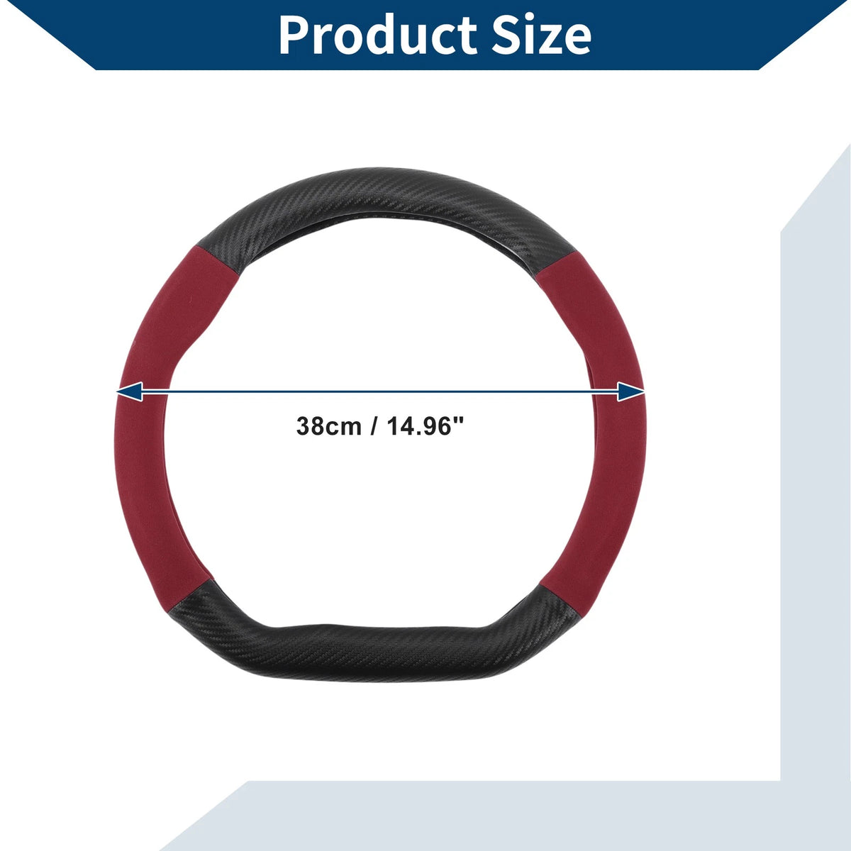 Steering Wheel Cover for Universal Fit (14.96", Black Red Carbon Fiber)
