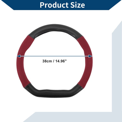 Steering Wheel Cover for Universal Fit (14.96", Black Red Carbon Fiber)
