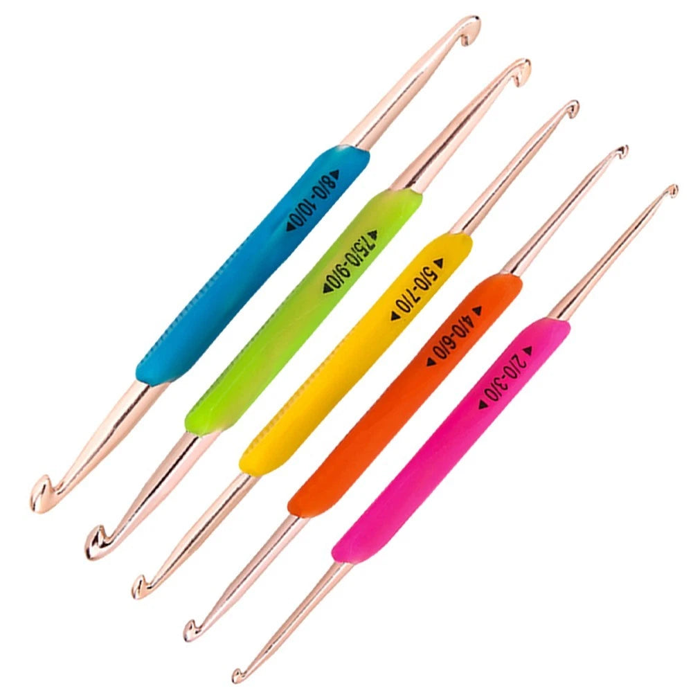 Double Head Aluminum Crochet Hook with Silicone Handle