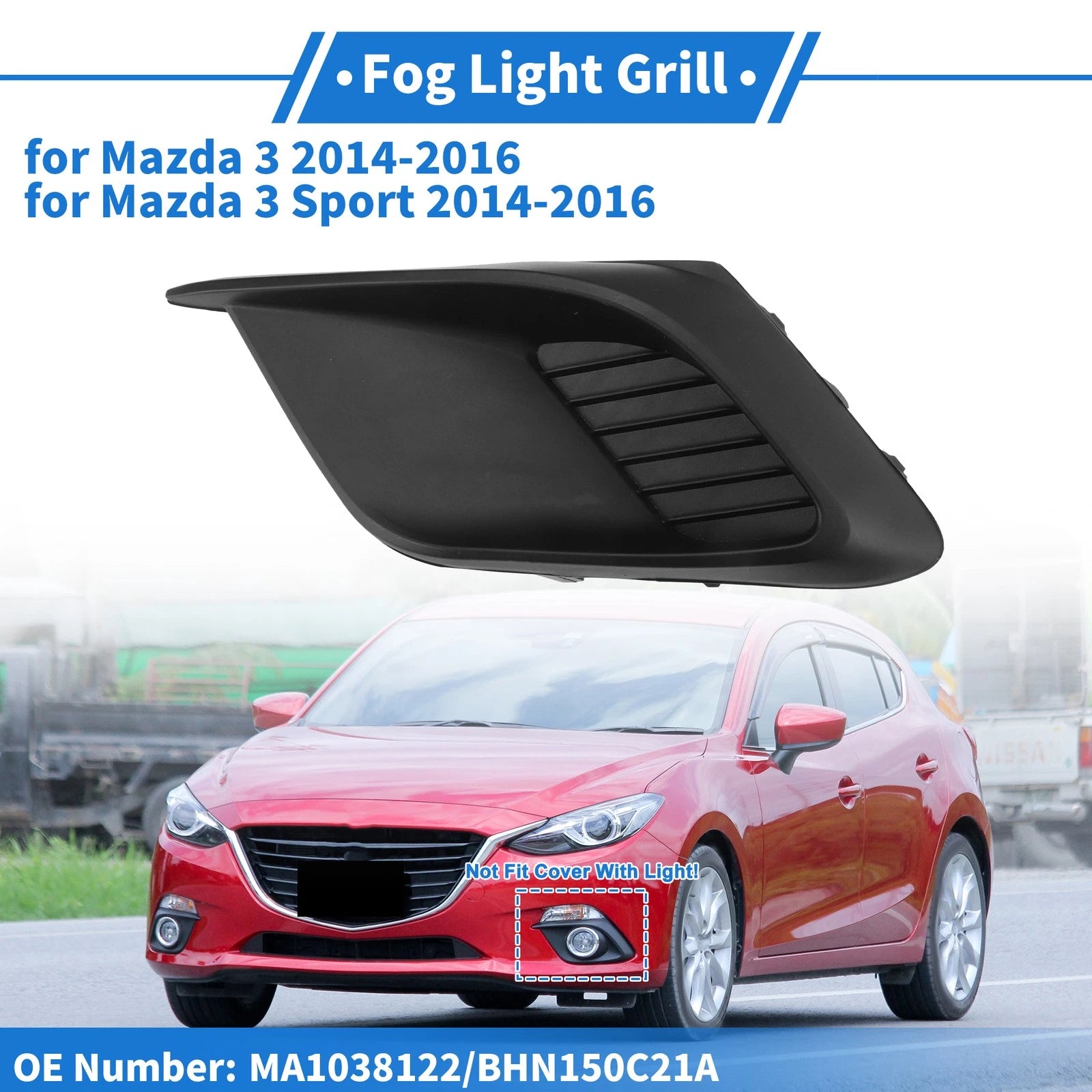 Front Left Fog Light Grill Replacement for Mazda 3 (2014–2016) ABS