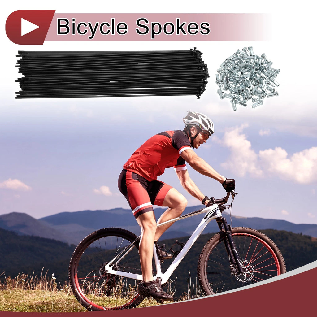 Bicycle Spokes Set 255mm Carbon Steel Black for 12G Wheel (72 Pack)