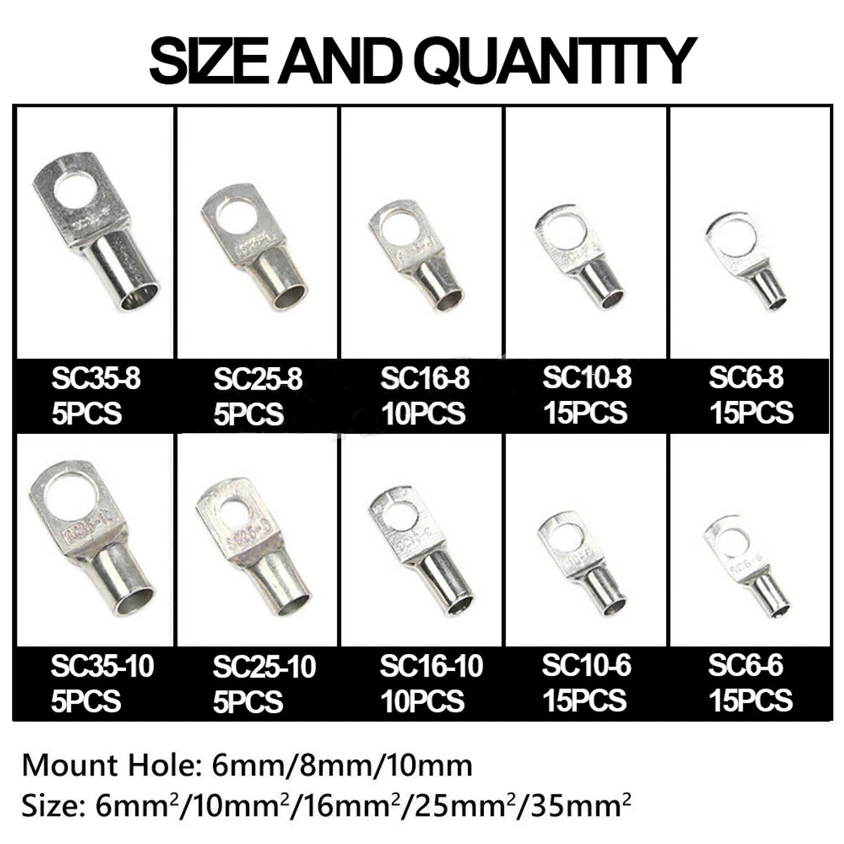 100PCS Battery Copper Cable Lugs Crimp Ring Terminals for Electrical Wiring