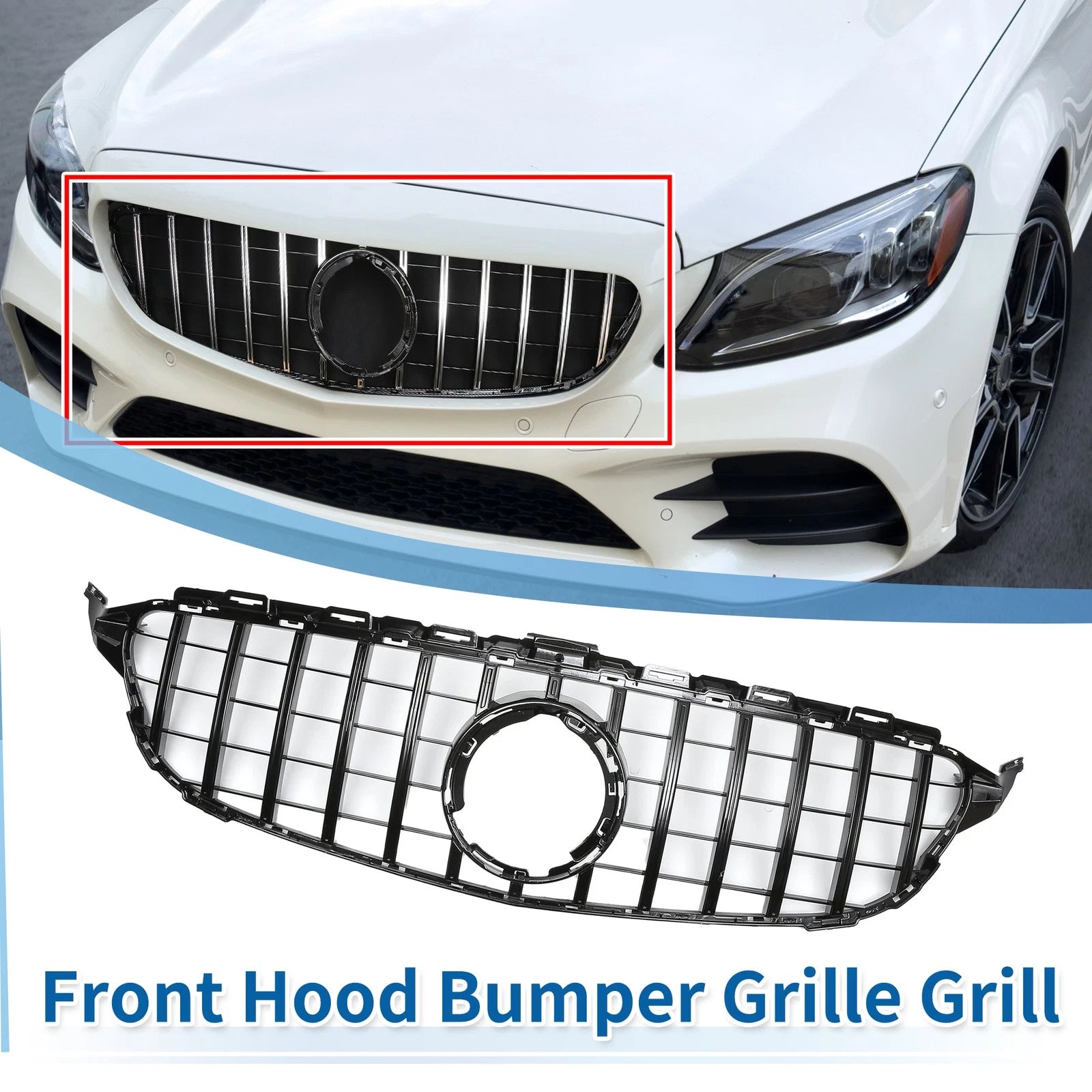 Front Upper Bumper Grille Grill Replacement for Mercedes C180 (2015–2021)
