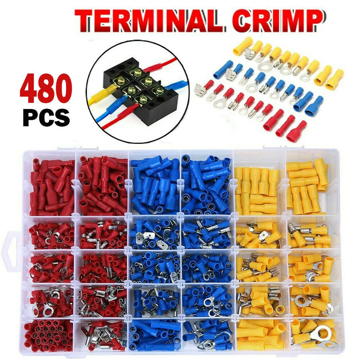 480PCS Insulated Electrical Wire Terminals Crimp Connectors Assortment Kit