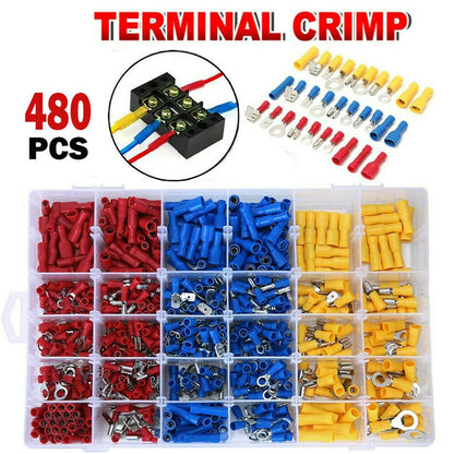 480PCS Insulated Electrical Wire Terminals Crimp Connectors Assortment Kit