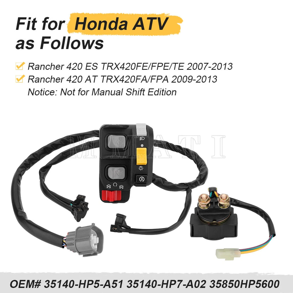 Left Handlebar Switch & Starter Relay Kit for Honda Rancher 420 TRX420 (2007–2013)