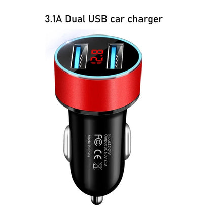 Red Dual USB Car Charger LED Voltage Display Cigarette Lighter Socket 12V-24V
