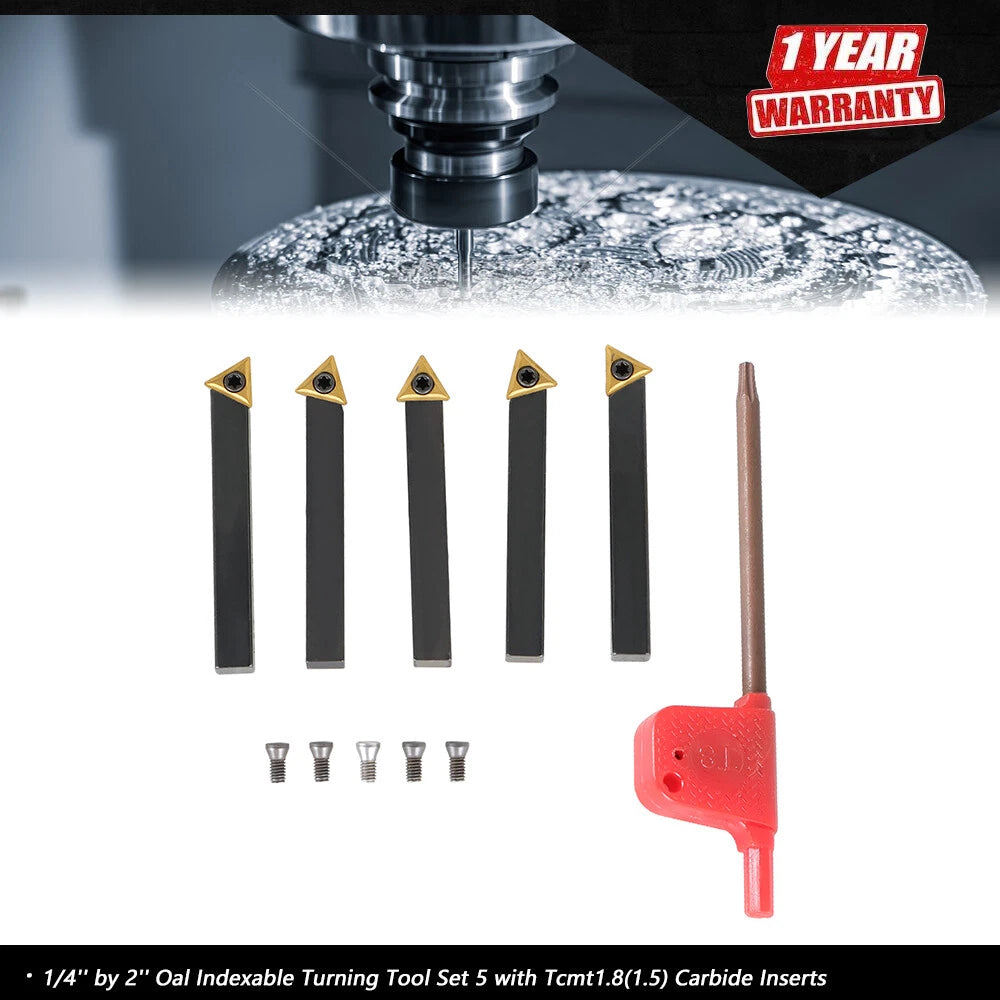 Set of 5 Indexable Turning Tools with TCMT1.8(1.5) Inserts for CNC Machines