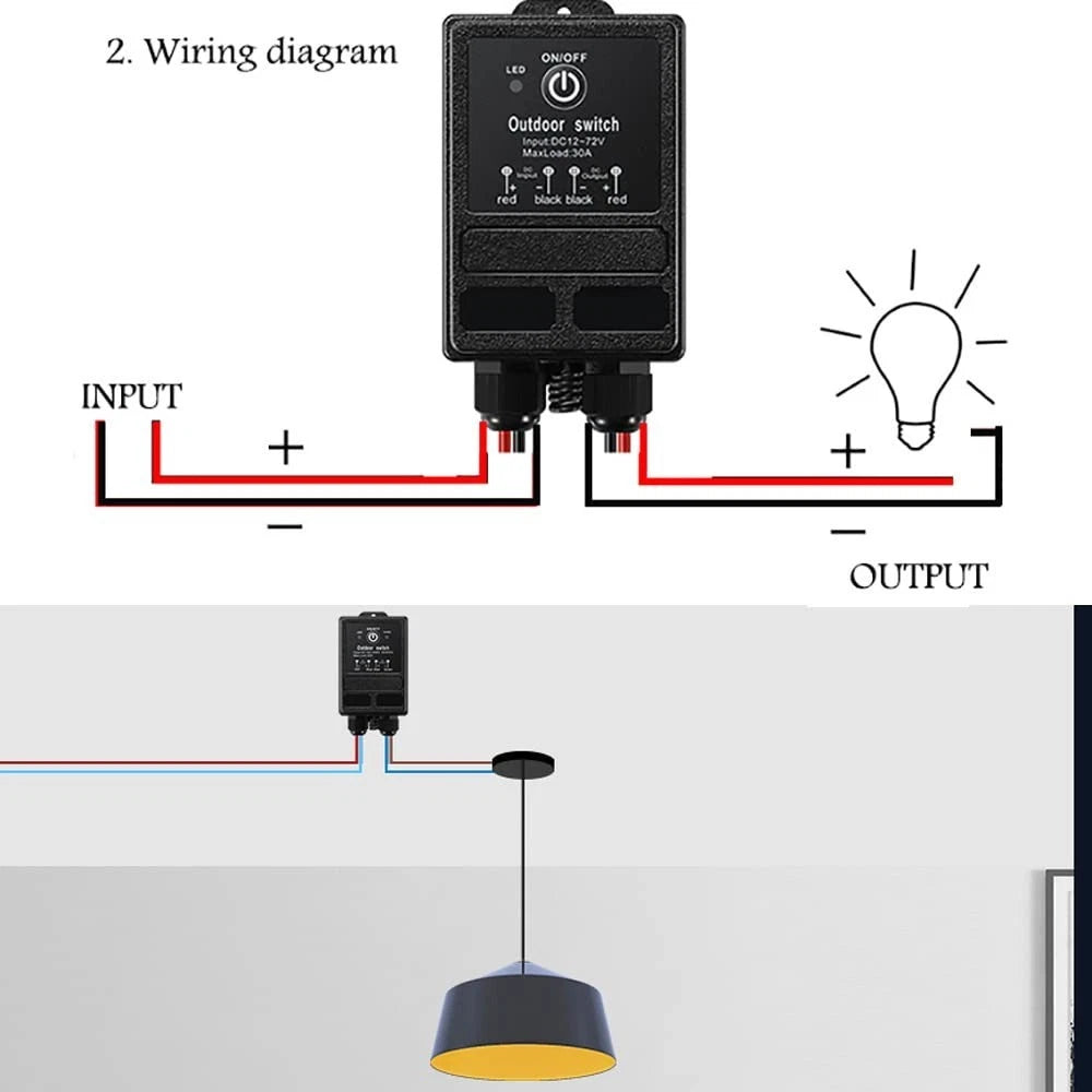 Wireless Relay Switch Kit 12V Remote Control Switch DC12V/24V/48V/72V 30A Relay