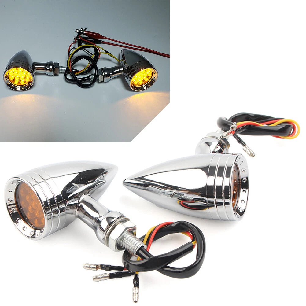 1 Pair Chrome LED Brake Blinker Turn Signal Tail Light for Harley